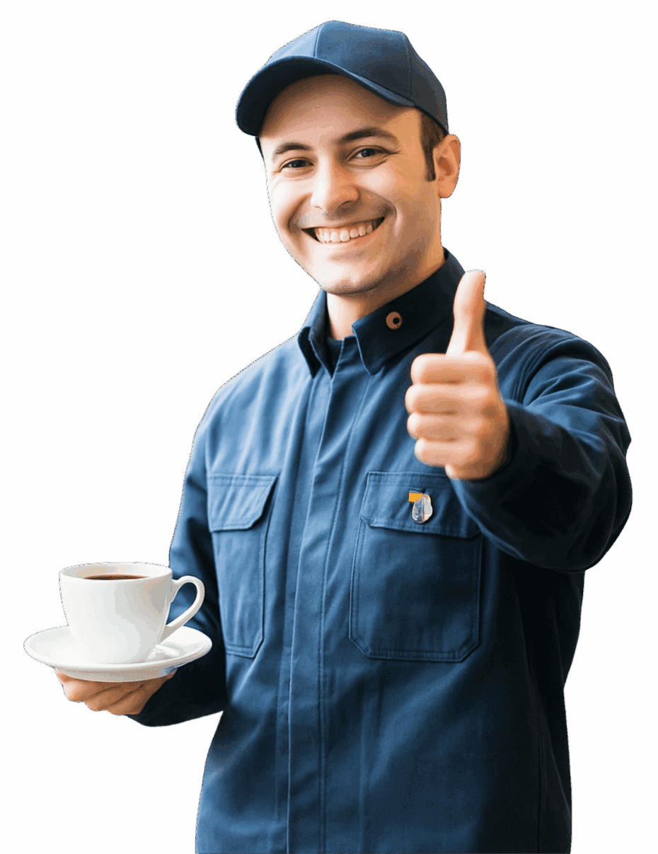 Uśmiechnięty mechanik z kawą